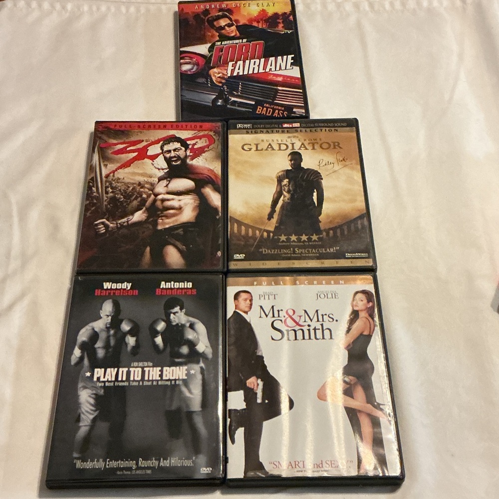 Collection of Action Movie DVDs - Gladiator, 300, Mr. & Mrs. Smith, and More